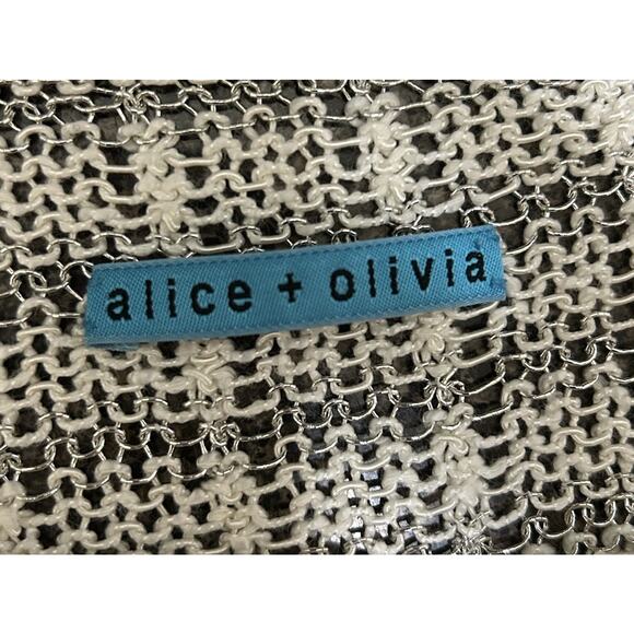 Alice & Olivia Women's Cream/Silver Ethan Metallic Open Knit Sweater - Size Med - Picture 5 of 5